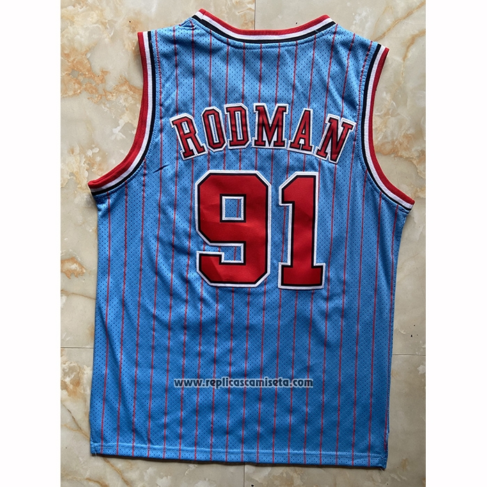 Camiseta Chicago Bulls Dennis Rodman NO 91 Mitchell & Ness 1996-97 Azul